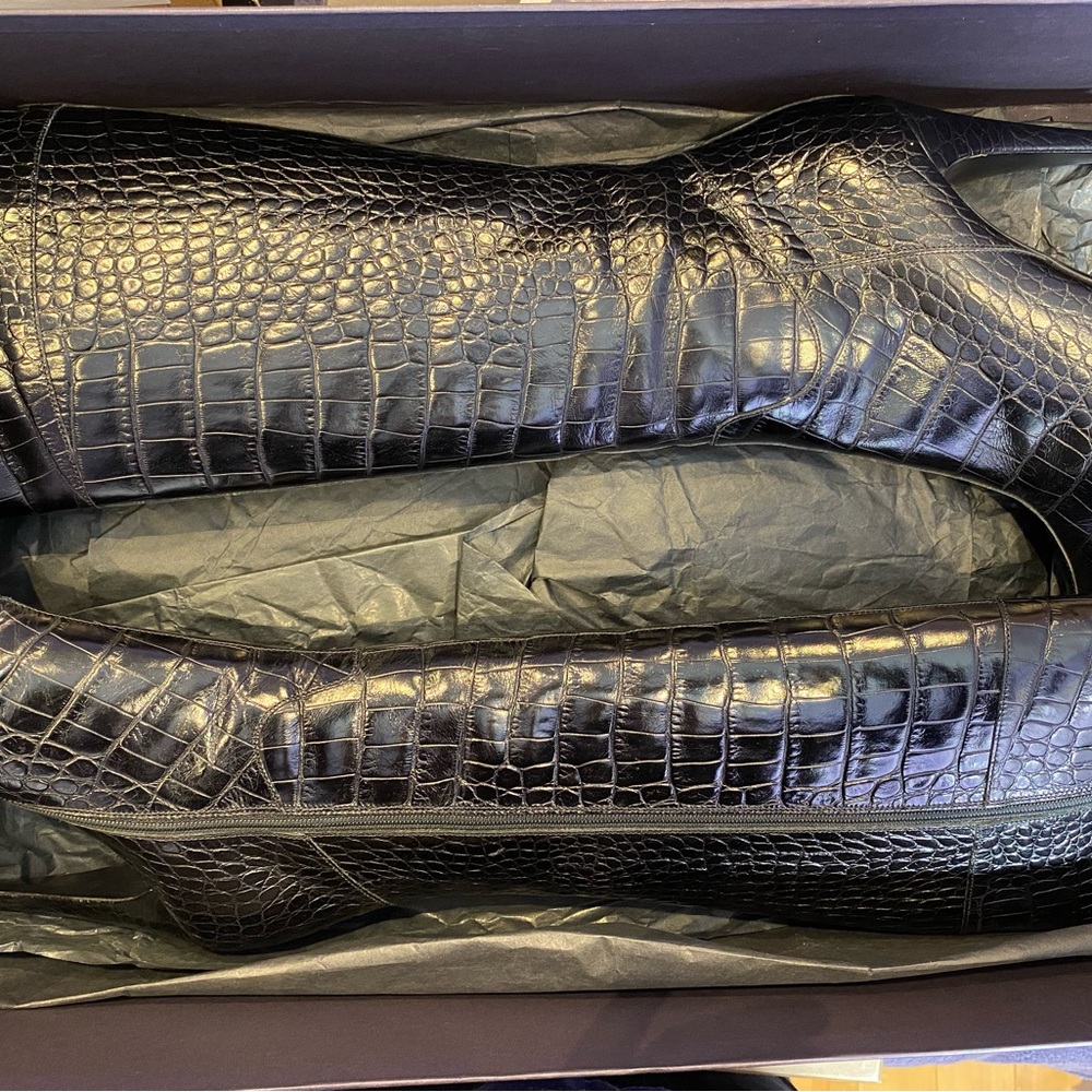 Prada Black Crocodile Knee-High Boots - Picture 5 of 7